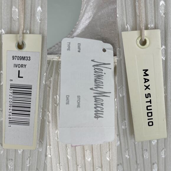 Max Studio Top Ivory Large Pleated Sheer Sleeves Lined Bodice New - Picture 8 of 13